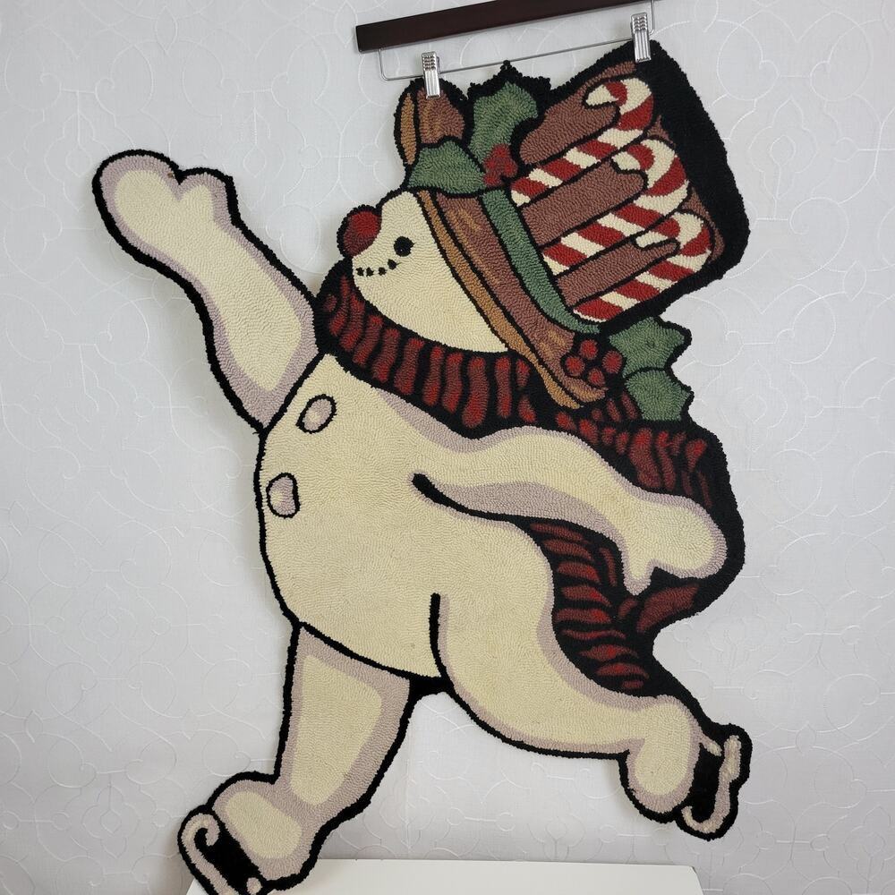 Frosty Looped Snowman Fun Scarf Holiday Christmas Decor Home Rug White